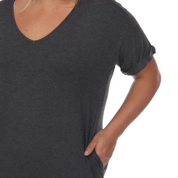 NWT White Mark Womens Plus Size Short Sleeve V-Neck Maxi Dress Charcoal Gray 1X - Picture 5 of 9